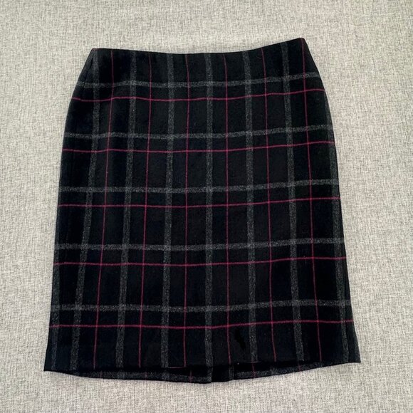 Talbots Plaid Wool Skirt 4 Lined Work Business Black,‎ Gray Pink Zipper Closure - Picture 1 of 13
